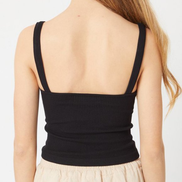 NEW Black Seamless Ribbed V Neck Crop Tank Top - Picture 6 of 9